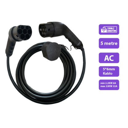 E-QSR Type 2 Şarj Kablosu - 22 KW / 32A / 5 Metre / 3 Faz resmi