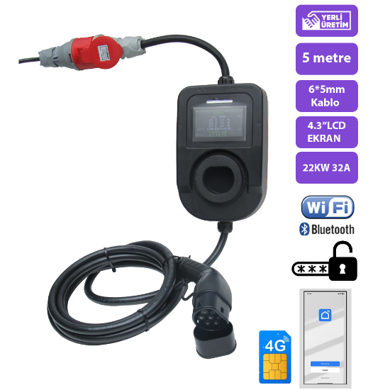 QSR-22KW /32A/ 4G /Duvara Sabit Şarj Cihazı resmi