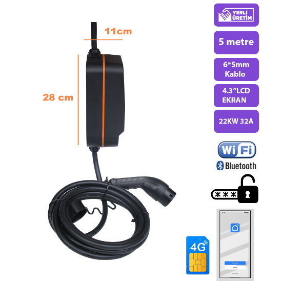 QSR-22KW /32A/ 4G /Duvara Sabit Şarj Cihazı resmi