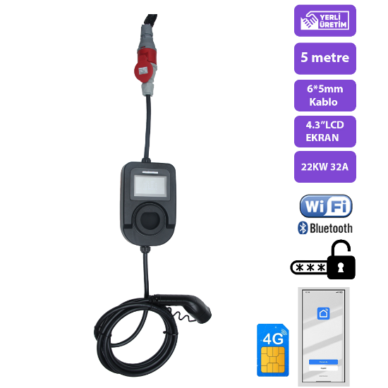 QSR-22KW /32A/ 4G /Duvara Sabit Şarj Cihazı ( 5 Kullanıcı 1 Cihaz ) resmi